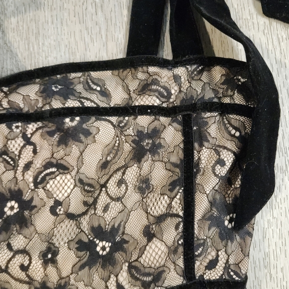 Bohme Black Lace Ribbon Strap Midi Dress, Beige Lining, Ruffle Hem, Size XS, NWT - Picture 5 of 16